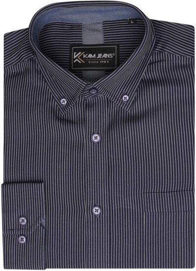 Kam Jeans 6300 Long Sleeve Dobby Stripe Shirt Dark Grey - Košulje - Muške Košulje Veliki Brojevi