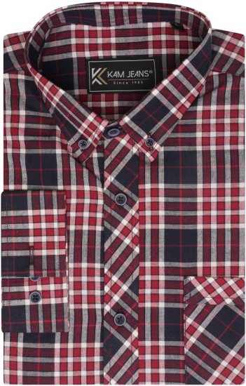 Kam Jeans 6301 LS Casual Check Shirt Red - Košulje - Muške Košulje Veliki Brojevi