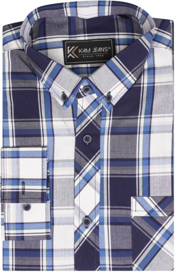 Kam Jeans 6301 LS Casual Check Shirt Navy - Košulje - Muške Košulje Veliki Brojevi