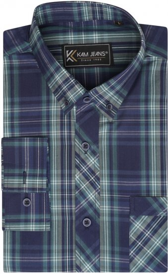 Kam Jeans 6301 LS Casual Check Shirt Teal - Košulje - Muške Košulje Veliki Brojevi