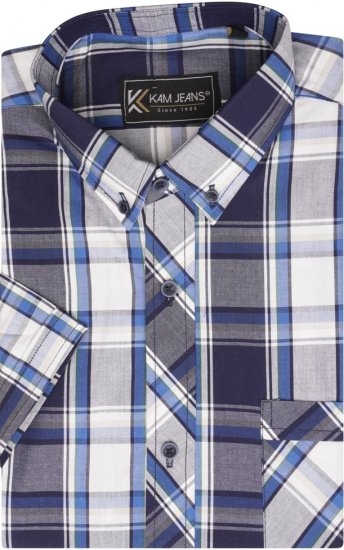 Kam Jeans 6301 SS Casual Check Shirt Navy - Košulje - Muške Košulje Veliki Brojevi