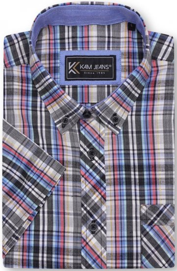 Kam Jeans 6313 Casual Check Short Sleeve Shirt Grey - Košulje - Muške Košulje Veliki Brojevi