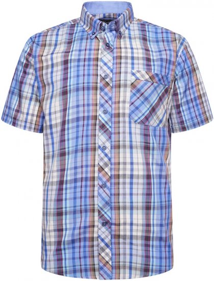 Kam Jeans 6315 Casual Check Short Sleeve Shirt Sky Blue - Košulje - Muške Košulje Veliki Brojevi