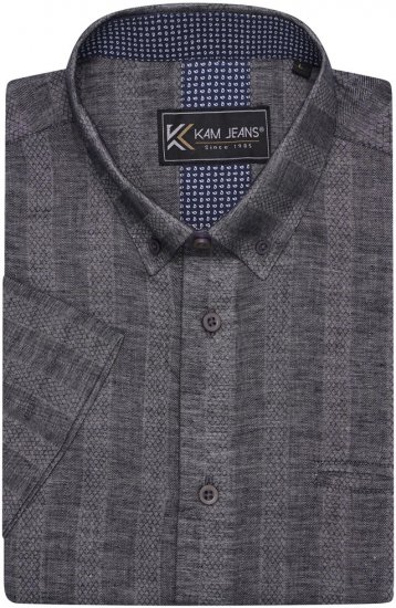 Kam Jeans 6323 Self Pattern Casual Short Sleeve Shirt Charcoal - Košulje - Muške Košulje Veliki Brojevi
