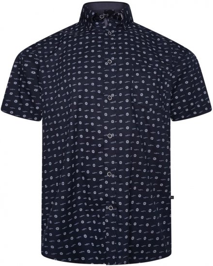 Kam Jeans 6325 Dobby Print Short Sleeve Shirt Black - Košulje - Muške Košulje Veliki Brojevi