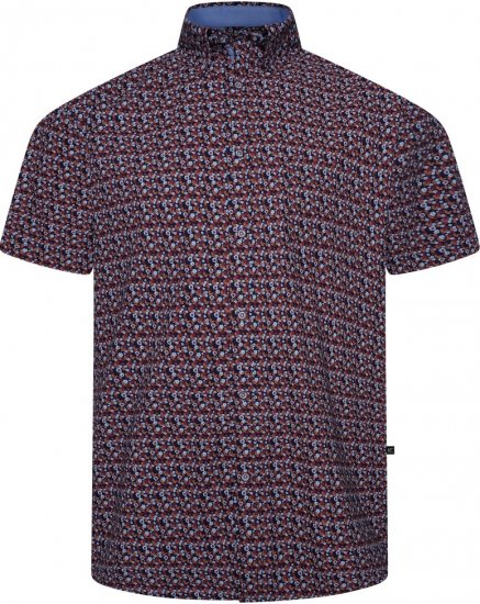 Kam Jeans 6326 Mini Floral Print Short Sleeve Shirt Navy - Košulje - Muške Košulje Veliki Brojevi