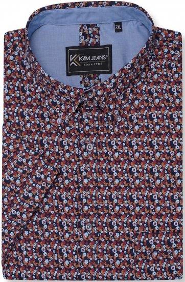 Kam Jeans 6326 Mini Floral Print Short Sleeve Shirt Navy - Košulje - Muške Košulje Veliki Brojevi
