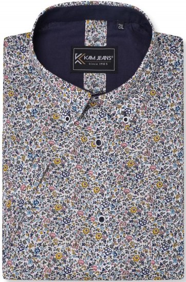 Kam Jeans 6329 Mini Floral Print Short Sleeve Shirt Grey - Košulje - Muške Košulje Veliki Brojevi