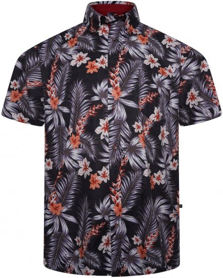 Kam Jeans 6330 AOP Floral Print Short Sleeve Shirt Navy - Košulje - Muške Košulje Veliki Brojevi