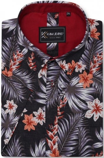 Kam Jeans 6330 AOP Floral Print Short Sleeve Shirt Navy - Košulje - Muške Košulje Veliki Brojevi