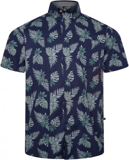 Kam Jeans 6331 AOP Leaf Print Short Sleeve Shirt Navy - Košulje - Muške Košulje Veliki Brojevi