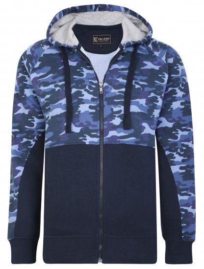 Kam Jeans 7036 Camo Print Full Zipper Hoodie Navy - Puloveri & dukserice - Muške Puloveri & dukserice veliki brojevi