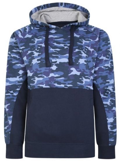 Kam Jeans 7036B Camo Pannelled Over The Head Hoody Navy - Puloveri & dukserice - Muške Puloveri & dukserice veliki brojevi