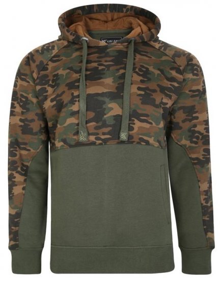 Kam Jeans 7036B Camo Pannelled Over The Head Hoody Khaki - Puloveri & dukserice - Muške Puloveri & dukserice veliki brojevi