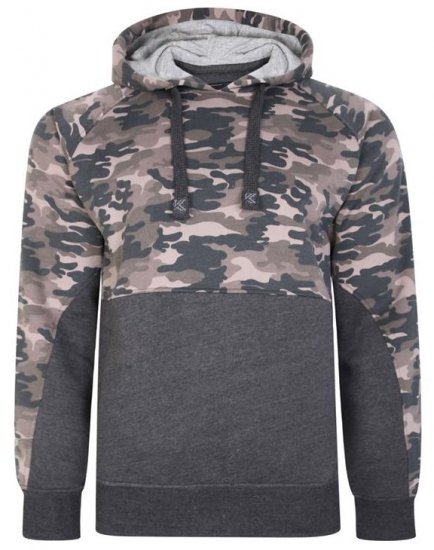 Kam Jeans 7036B Camo Pannelled Over The Head Hoody Charcoal - Puloveri & dukserice - Muške Puloveri & dukserice veliki brojevi