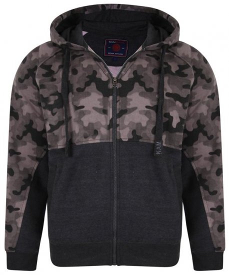 Kam Jeans 7036 Camo Print Full Zipper Hoodie Charcoal - Puloveri & dukserice - Muške Puloveri & dukserice veliki brojevi