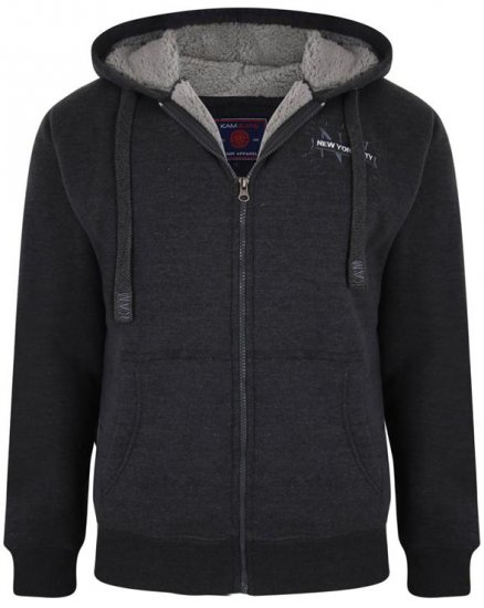 Kam Jeans 7038 Sherpa Lined Hoodie Charcoal - Puloveri & dukserice - Muške Puloveri & dukserice veliki brojevi