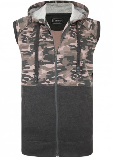 Kam Jeans 7039 Camo Panelled Vest Charcoal - Puloveri & dukserice - Muške Puloveri & dukserice veliki brojevi