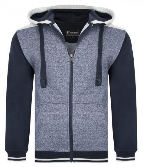 Kam Jeans 7042 Zip Thru Panelled Hoody Indigo - Puloveri & dukserice - Muške Puloveri & dukserice veliki brojevi