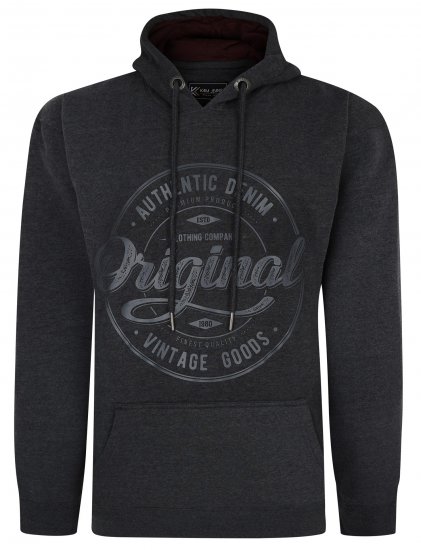 Kam Jeans 7059 Over Head Large Embossed Hoodie Charcoal - Puloveri & dukserice - Muške Puloveri & dukserice veliki brojevi