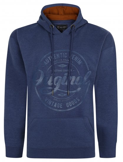 Kam Jeans 7059 Over Head Large Embossed Hoodie Royal Blue - Puloveri & dukserice - Muške Puloveri & dukserice veliki brojevi