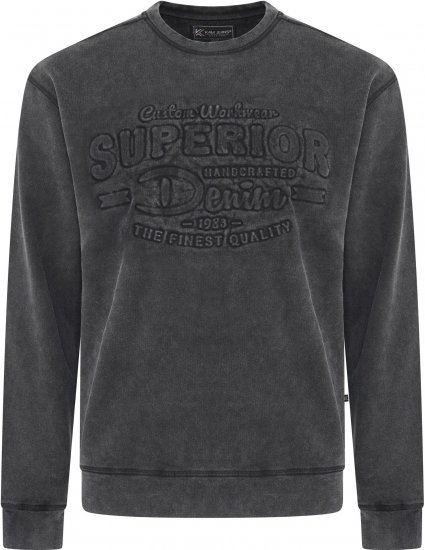 Kam Jeans 7065 Crew Neck Washed Embossed Sweatshirt Black TALL SIZES - MUŠKA ODJEĆA MT-6XLT - Odjeća za Visoke Muškarce