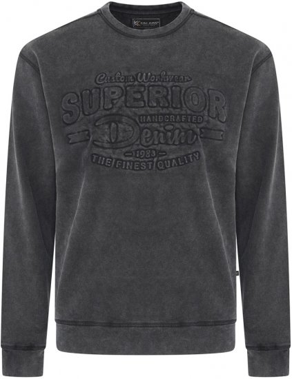 Kam Jeans 7065 Crew Neck Washed Embossed Sweatshirt Black - Puloveri & dukserice - Muške Puloveri & dukserice veliki brojevi