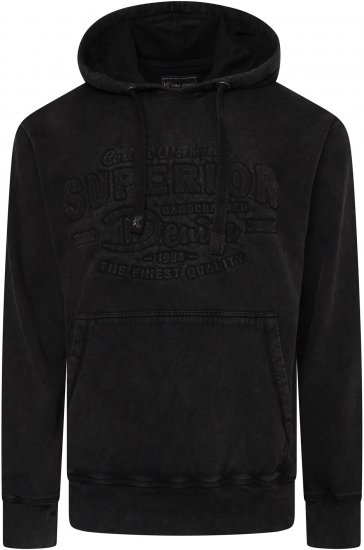 Kam Jeans 7066 Over Head Washed Embossed Hoody Black TALL SIZES - MUŠKA ODJEĆA MT-6XLT - Odjeća za Visoke Muškarce