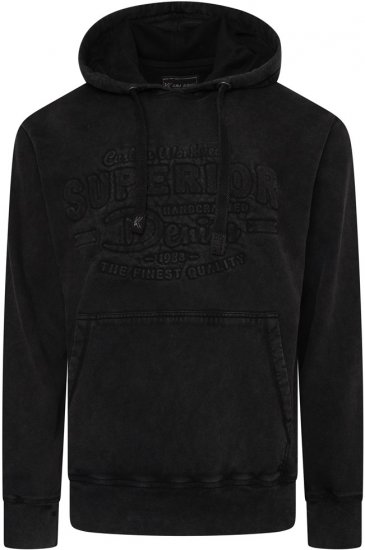 Kam Jeans 7066 Over Head Washed Embossed Hoody Black - Puloveri & dukserice - Muške Puloveri & dukserice veliki brojevi