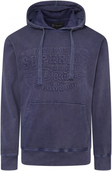 Kam Jeans 7066 Over Head Washed Embossed Hoody Blue - Puloveri & dukserice - Muške Puloveri & dukserice veliki brojevi