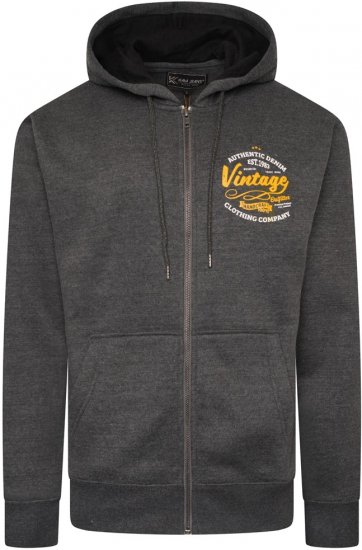 Kam Jeans 7073 Zip Thru Vintage EMB Hoody Charcoal - Puloveri & dukserice - Muške Puloveri & dukserice veliki brojevi