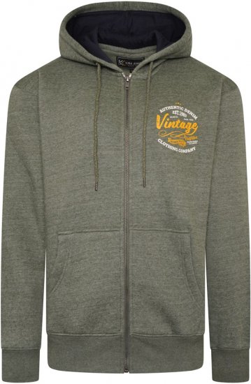 Kam Jeans 7073 Zip Thru Vintage EMB Hoody Khaki - Puloveri & dukserice - Muške Puloveri & dukserice veliki brojevi