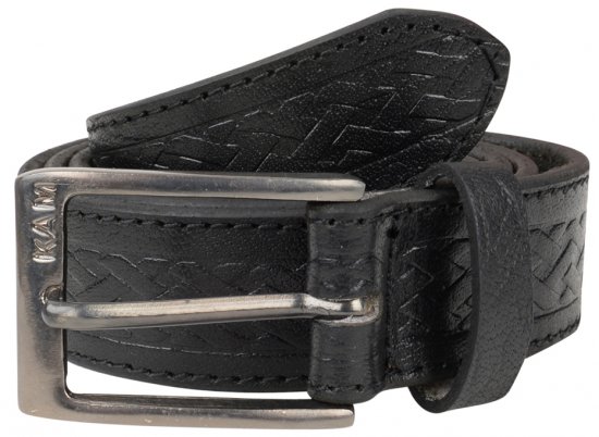 Kam Jeans 919 Weave Pattern Leather Belt Black - Remenje - Muški remeni velikih veličina