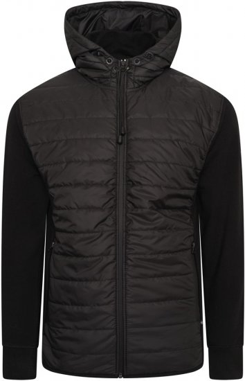 Kam Jeans KV136 Padded Body And Jersey Sleeves Hybrid Zip Thru Quilted Hoody Black - Jakne - Muške Jakne Veliki Brojevi