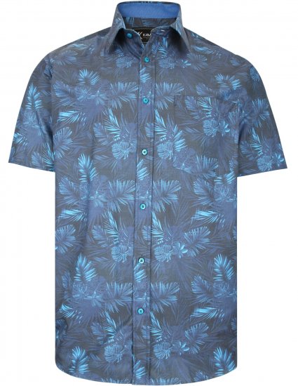 Kam Jeans P013 Premium Floral Print Shirt Navy - Košulje - Muške Košulje Veliki Brojevi