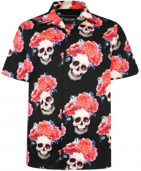 Kam Jeans P014 Rose Skull Print Shirt - Košulje - Muške Košulje Veliki Brojevi