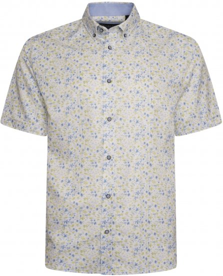 Kam Jeans P036 Premium Floral Print Shirt White - Košulje - Muške Košulje Veliki Brojevi
