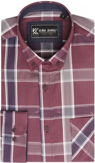 Kam Jeans P038 LS Premium Cotton Check Shirt Wine - Košulje - Muške Košulje Veliki Brojevi