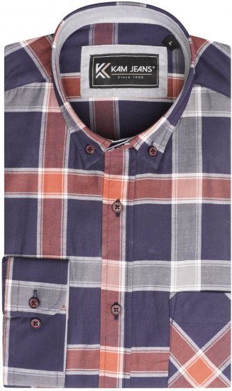Kam Jeans P038 LS Premium Cotton Check Shirt Navy - Košulje - Muške Košulje Veliki Brojevi