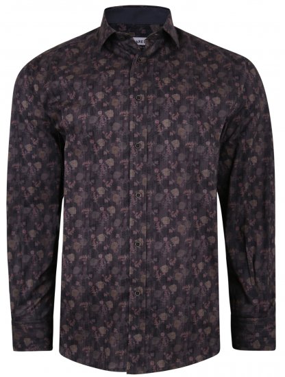 Kam Jeans P679 Floral Print Shirt Black - Košulje - Muške Košulje Veliki Brojevi