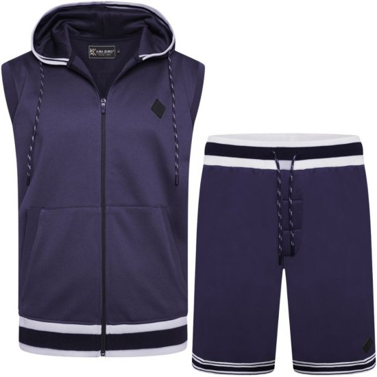 Kam Jeans TS005 Retro Tracky Set (Shorts/Sleeveless Hoodie) Navy - Trenirke kompleti - Muške trenirke kompleti veliki brojevi