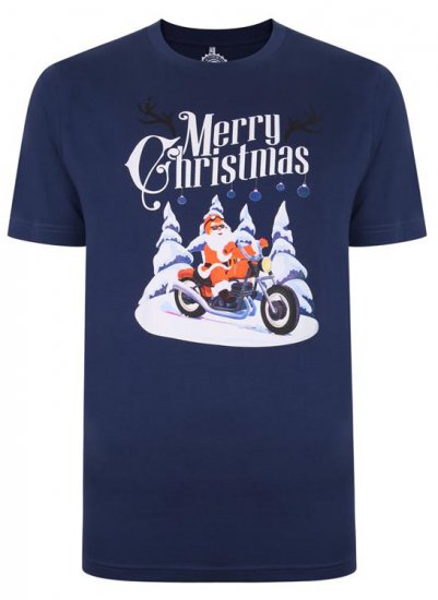 Kam Jeans X009 Santa Biker Print T-Shirt Navy - Majice Kratkih Rukava - Muške Majice Kratkih Rukava Veliki Brojevi 