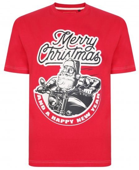 Kam Jeans X016 Santa Biker Print Tee Red - Majice Kratkih Rukava - Muške Majice Kratkih Rukava Veliki Brojevi 
