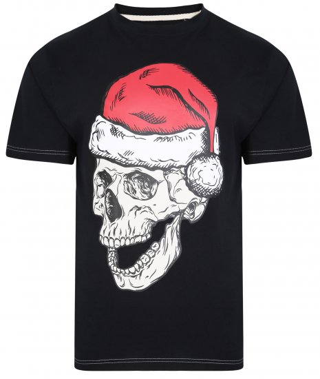 Kam Jeans X017 Santa Skull Print Tee Black - Majice Kratkih Rukava - Muške Majice Kratkih Rukava Veliki Brojevi 