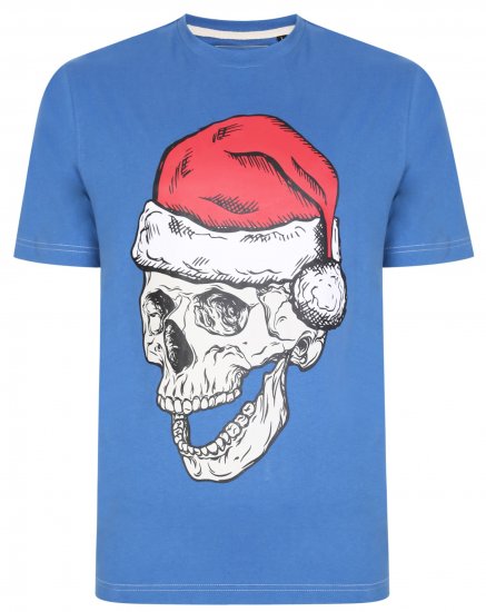 Kam Jeans X017 Santa Skull Print Tee Blue - Majice Kratkih Rukava - Muške Majice Kratkih Rukava Veliki Brojevi 
