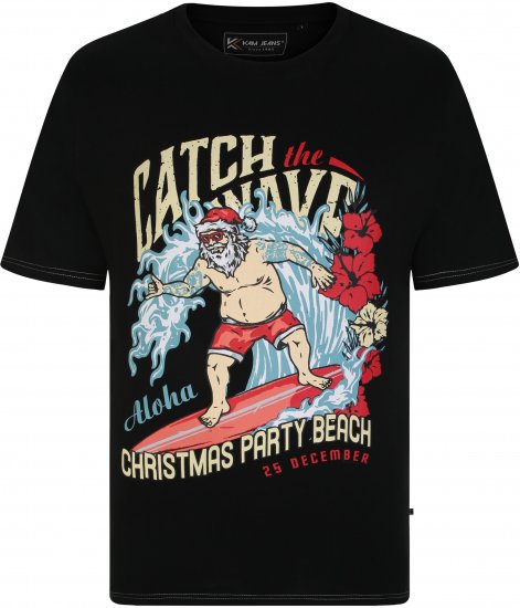 KBS X020 Catch The Waves Xmas Print T-Shirt Black - Majice Kratkih Rukava - Muške Majice Kratkih Rukava Veliki Brojevi 