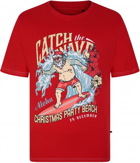 KBS X020 Catch The Waves Xmas Print T-Shirt Red - Majice Kratkih Rukava - Muške Majice Kratkih Rukava Veliki Brojevi 