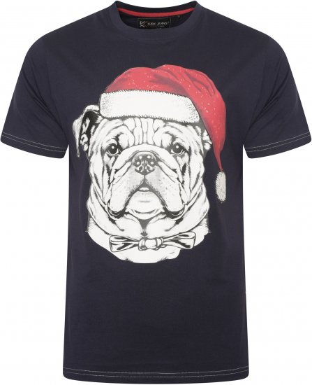 Kam Jeans X027 Bulldog Santa Xmas Print T-Shirt Navy - Majice Kratkih Rukava - Muške Majice Kratkih Rukava Veliki Brojevi 