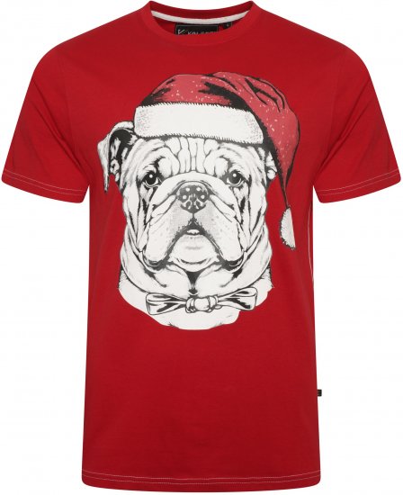 Kam Jeans X027 Bulldog Santa Xmas Print T-Shirt Red - Majice Kratkih Rukava - Muške Majice Kratkih Rukava Veliki Brojevi 