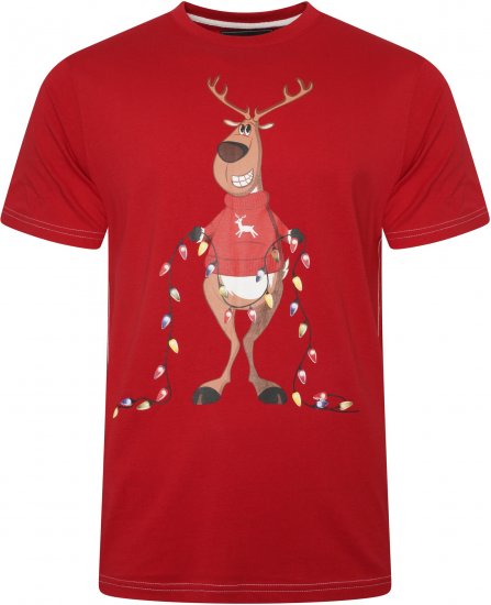 Kam Jeans X028 Rudolph Print T-Shirt Red - Majice Kratkih Rukava - Muške Majice Kratkih Rukava Veliki Brojevi 